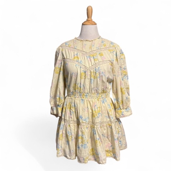 LoveShackFancy x Target Cottagecore Floral Mini Dress Yellow Lace Boho Large - Picture 1 of 7